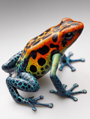 Colorful poison dart frog posing on white background