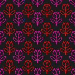 Seamless floral pattern. Seamless pattern of tulip flowers in doodle style. Doodle tulip pattern background. 