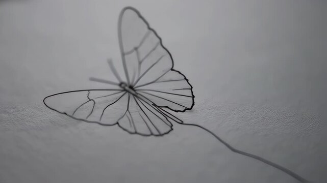 Silhouette of a butterfly, outlined in black ink