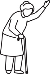 Vector art of old woman with cane icon in outline style vector illustration of old woman with cane in outline style