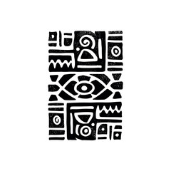 Black and white abstract geometric shapes in a vertical arrangement forming a rectangular design