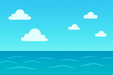 Flat Ocean and Sky Background with Clouds