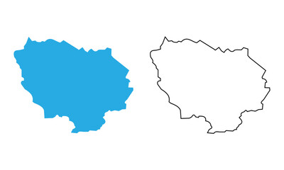 &icirc;le de france, map of administrative division, region, of France. Map with detailed outline and blue silhouette	