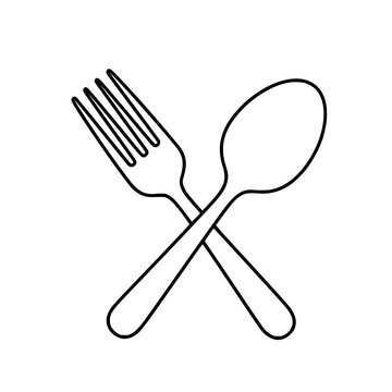 Simple outline icon of crossed fork and spoon for food and dining concepts