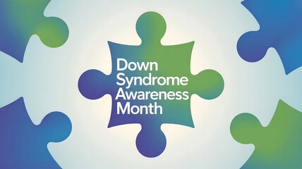Puzzle piece graphic representing down syndrome awareness month with gradient colors and text