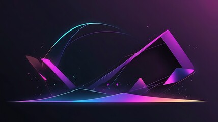 Dark-themed abstract background with holographic flat shapes, neon and digital glows