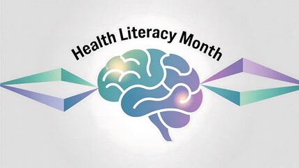 Promoting health literacy month with a vibrant brain and geometric shapes