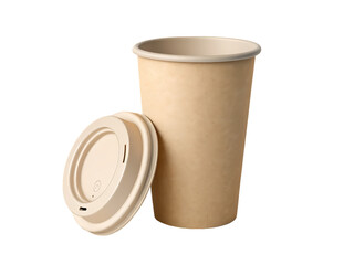 realistic blank coffee paper cup with lid, on neutral background