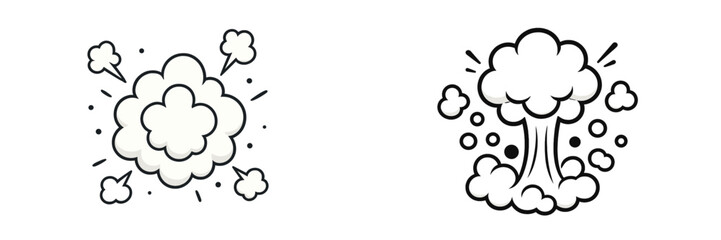 Stylized cartoon smoke clouds and explosion effects collection with puff and burst elements for comic book art and graphic design