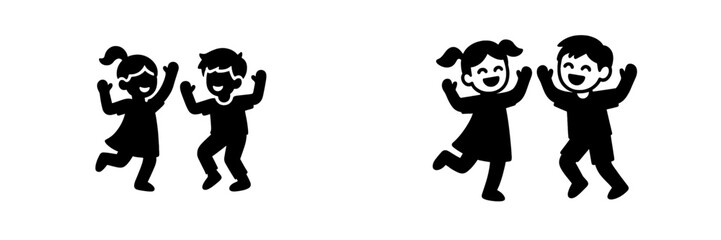 Happy boy and girl children jumping and playing with joyful expressions, celebrating childhood fun