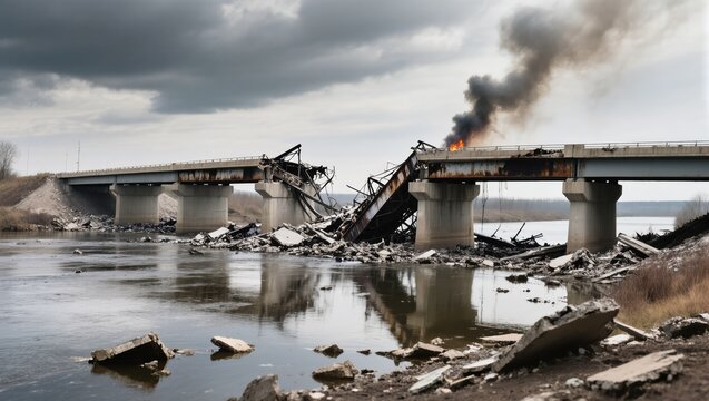 Bridge Collapse and Fire Near River Creating Devastation in Industrial Area