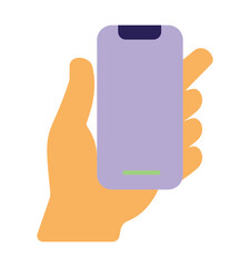 Modern Flat Icon of Hand Holding a Smartphone