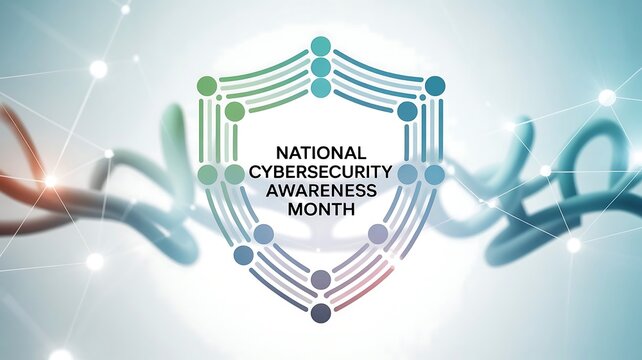 Protecting digital frontiers national cybersecurity awareness month shield and dna strands