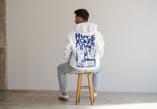 Mockup Of Man In Customized Hoodie, Rear View
