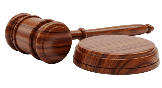 Gavel law justice court legal judge auction hammer wood courtroom decision ruling on transparent background