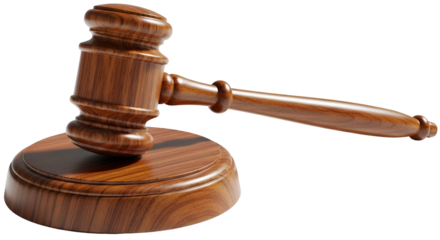 Gavel judge court law justice auction legal wooden hammer wood courtroom bid sale on transparent background