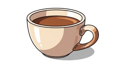 Cartoon Coffee Cup with Brown Liquid Isolated on White.