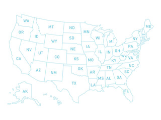 Obraz premium Simple USA map. United States outline with states. America map template. Vector illustration.