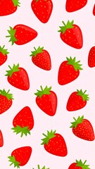 Red strawberries on light pink background