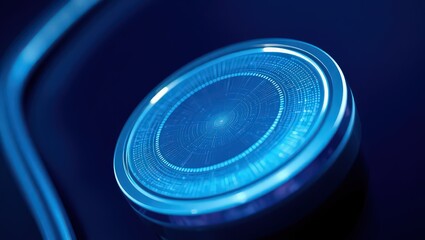 Close up of a blue circular object with intricate patterns on a dark blue gradient background
