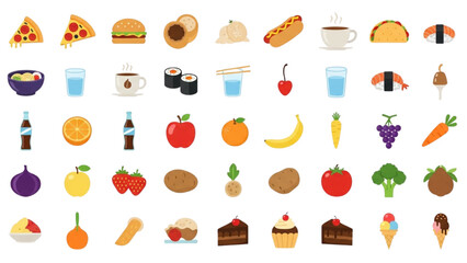 Food and Fruit Emoji Vector Set | Beverages, Vegetables, Cakes, Stickers and Icons Collection