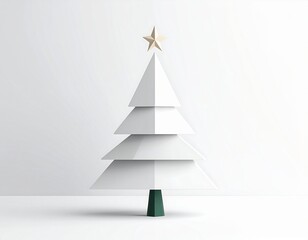Minimal Christmas tree symbol with star, simple festive holiday icon on white background