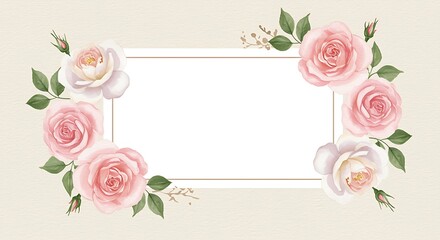Elegant rose frame with soft pink watercolor floral design perfect for invitations and greeting cards