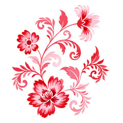 Red and pink floral motif Isolated on Transparent PNG Background- Watercolour Art
