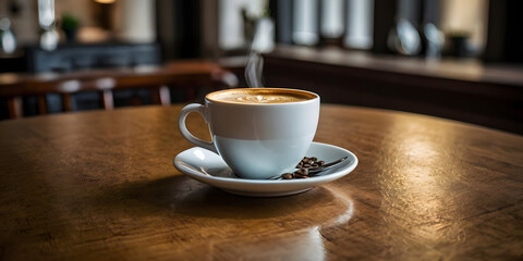 Fototapeta premium cup of coffee on wooden table