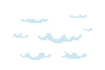 Naklejka premium Set of pixelated clouds in a classic 8-bit retro video game style isolated on a white background for arcade or gaming design