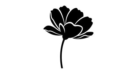 Black Flower Silhouette with Detailed Petals on White Background