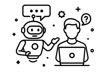 Chatbot assistant providing customer service and technical support to a user with a question on a laptop computer