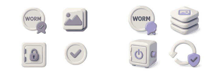 Data security and digital storage concepts showing verification processes, WORM technology, secure access, and information protection