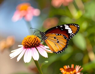 Fototapeta premium Butterfly on a pink flower