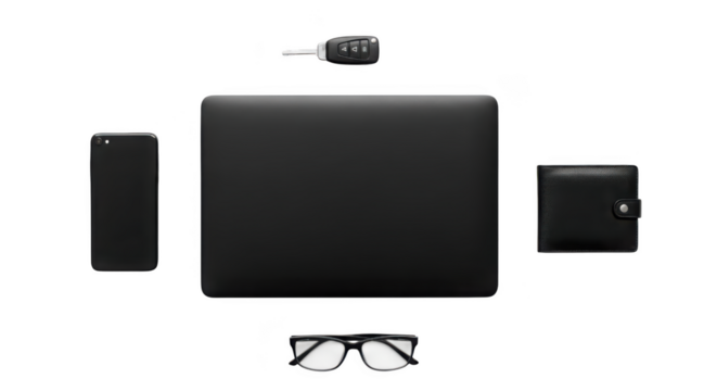 Modern electronic components arranged for design and technology presentation transparent background