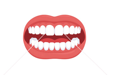 Fototapeta premium Dental flossing illustration showing healthy white teeth and oral hygiene practices for clean smiles