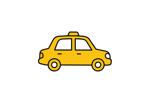 A simplified illustration of a yellow car, resembling a taxi, against a plain white background, symbolizing urban transportation and mobility services