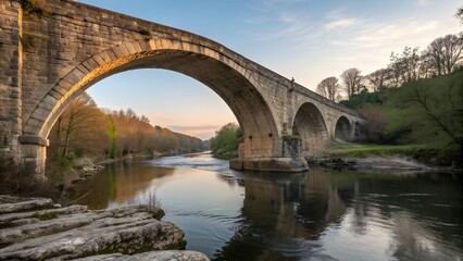 Fototapeta premium Stone arch bridge over river.