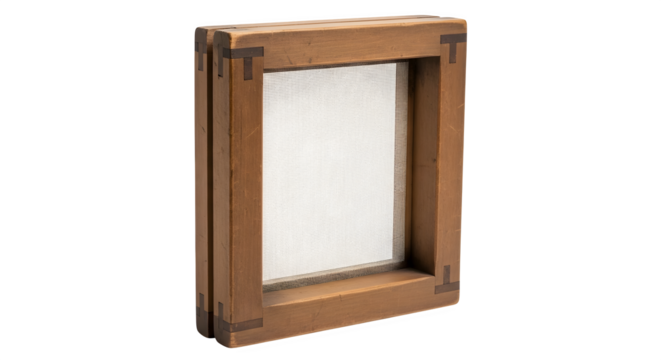 Wooden frame isolated on transparent background, a versatile tool for papermaking, screen printing, or crafting, providing a sturdy and reliable structure