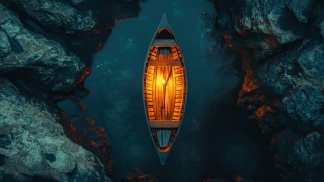 Illuminated Boat Navigating Dark Waters: A Journey of Light