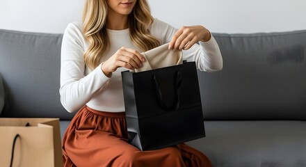 Woman Unpacking Shopping Bag