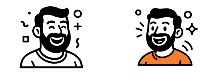 Happy bearded man character icon set with positive emotions and smiling facial expression for a friendly avatar profile