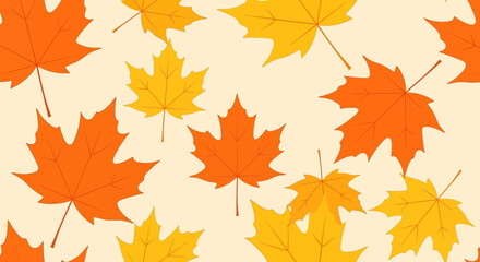 Seamless autumn fall maple leaves pattern in orange and yellow colors