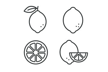 Vector icons of whole and sliced lemons in minimalist style
