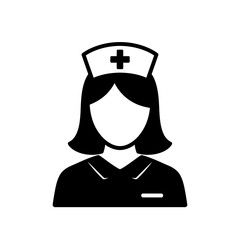 Title: Nurse Icon Silhouette – Female Medical Healthcare Worker Vector Illustration