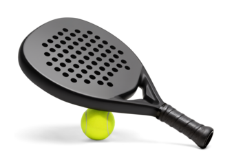 Padel racket mockup with ball, isolated on transparent background