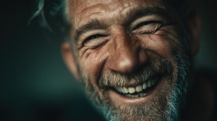 Obraz premium Close-up Portrait of a Smiling Mature Man with Expressive Features