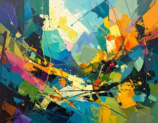 Abstract painting, vibrant colors, geometric shapes