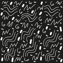 Motifs Abstraits Noir et Blanc avec gribouillis et formes géométriques, Illustration Vecteur Memphis