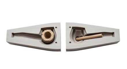 Twopart mold for making a smoking pipe isolated on transparent background, a tool for crafting tobacco pipes with precision and detail